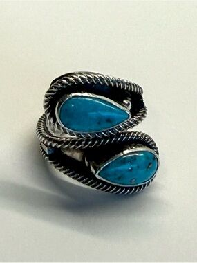 Signed Sterling Silver Turquoise Wrap Ring Adjustable Approx. Size 4.5 Western